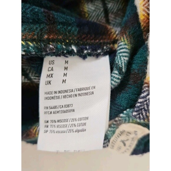 American Eagle Outfitters Women's Top M Slim fit Plaid Ahh Mazingly Soft Green - Picture 7 of 8